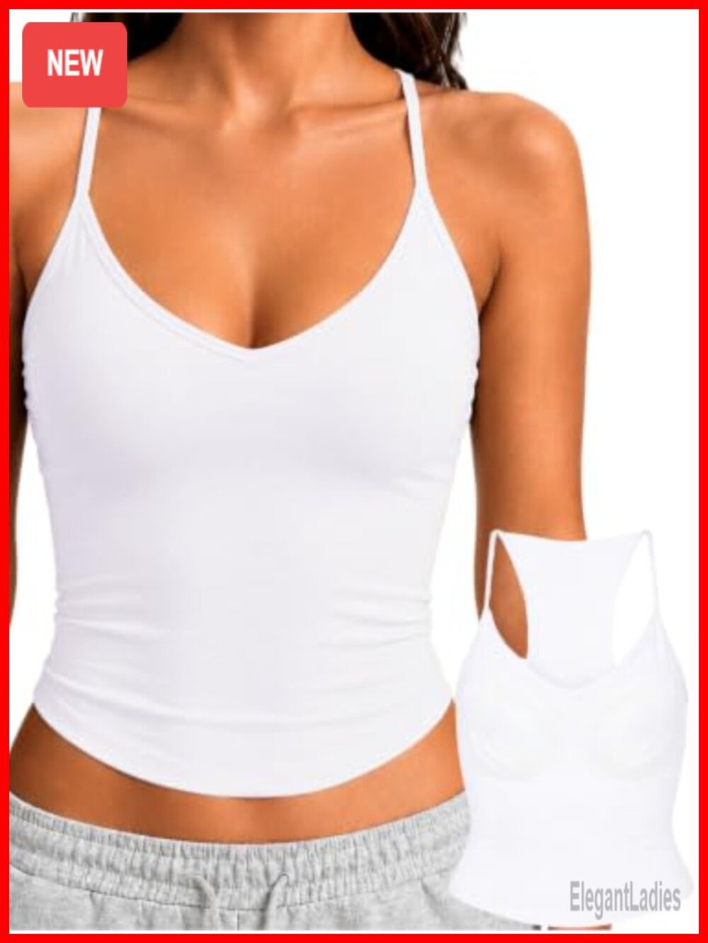 Padded V Neck Racerback Tank Top Seamless Sleeveless Camisole